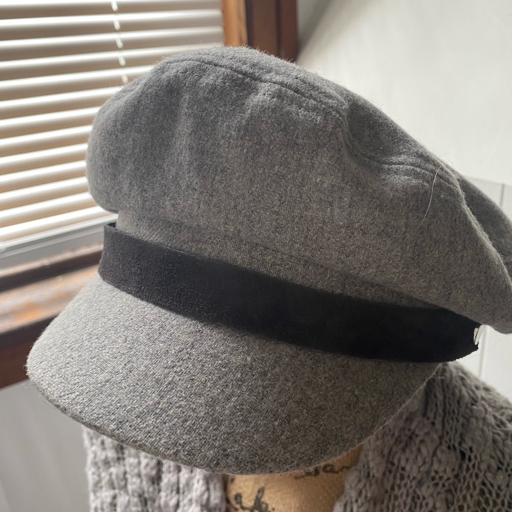 NWOT rag & bone gray newsboy cap hat with leather band s/m